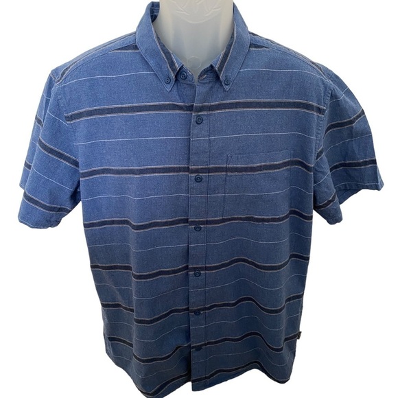 HURLEY Stripe Blue Casual Short Sleeve Collared Shirt Men L Large Classic Fit - Picture 1 of 6